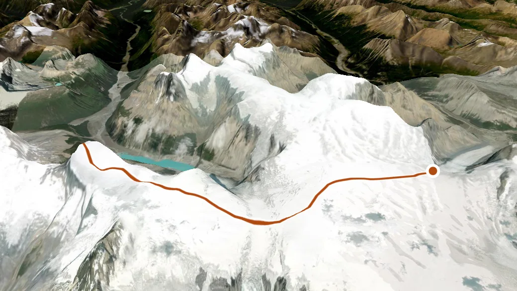 3-D terrain view of Mount Columbia Route