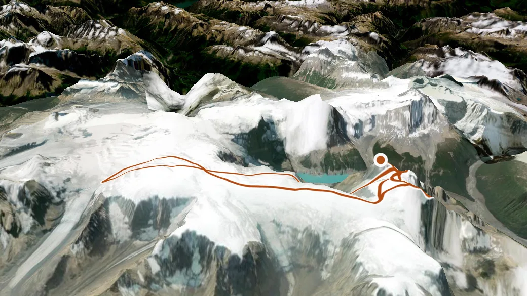 3-D terrain view of The Twins Route