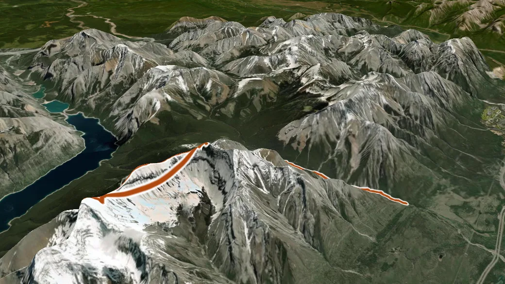 3-D terrain view of Mount Peechee Route