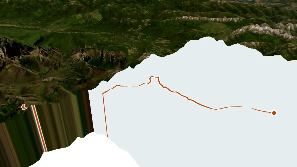 3-D terrain view of A03: Sage Pass to Castle Mtn Ski Resort