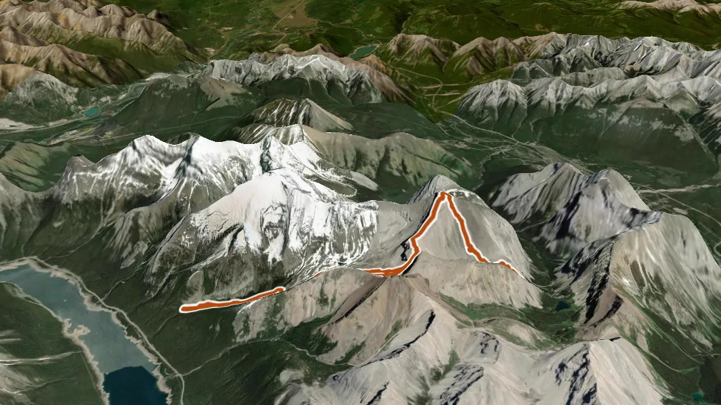 3-D terrain view of Mount Bogart Route