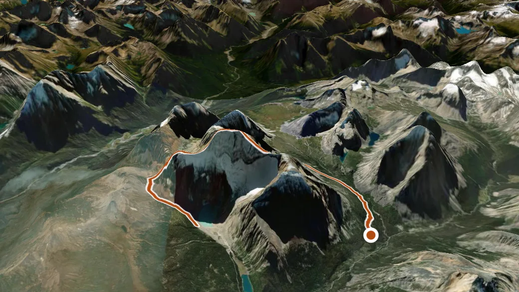 3-D terrain view of Mount Edith Cavell Route