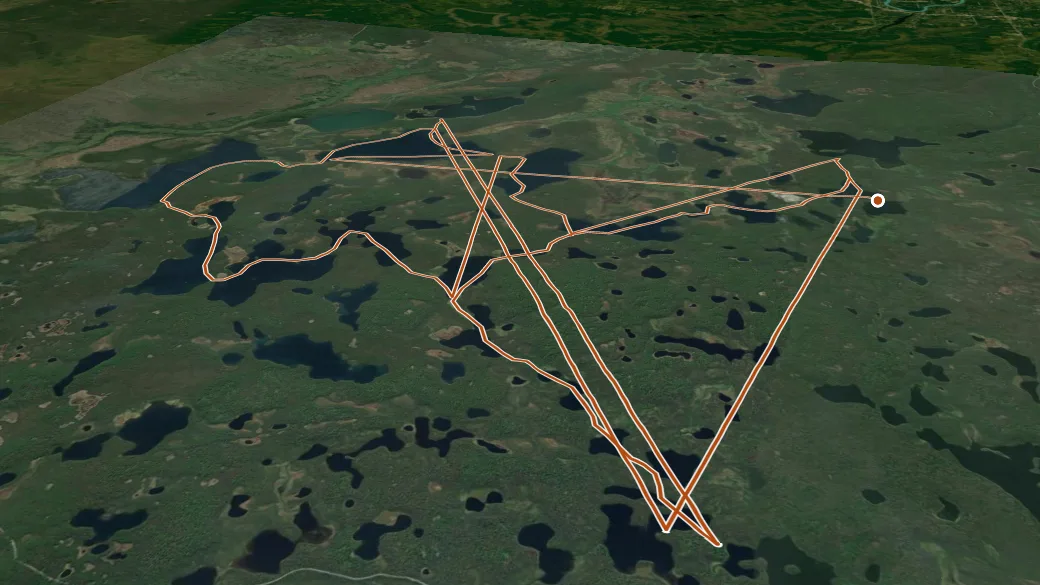 3-D terrain view of Swan Lake Canoe Trail