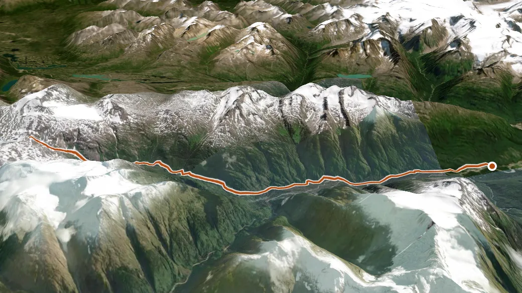 3-D terrain view of Chilkoot Trail
