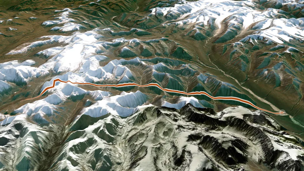 3-D terrain view of Aspen Creek Trail