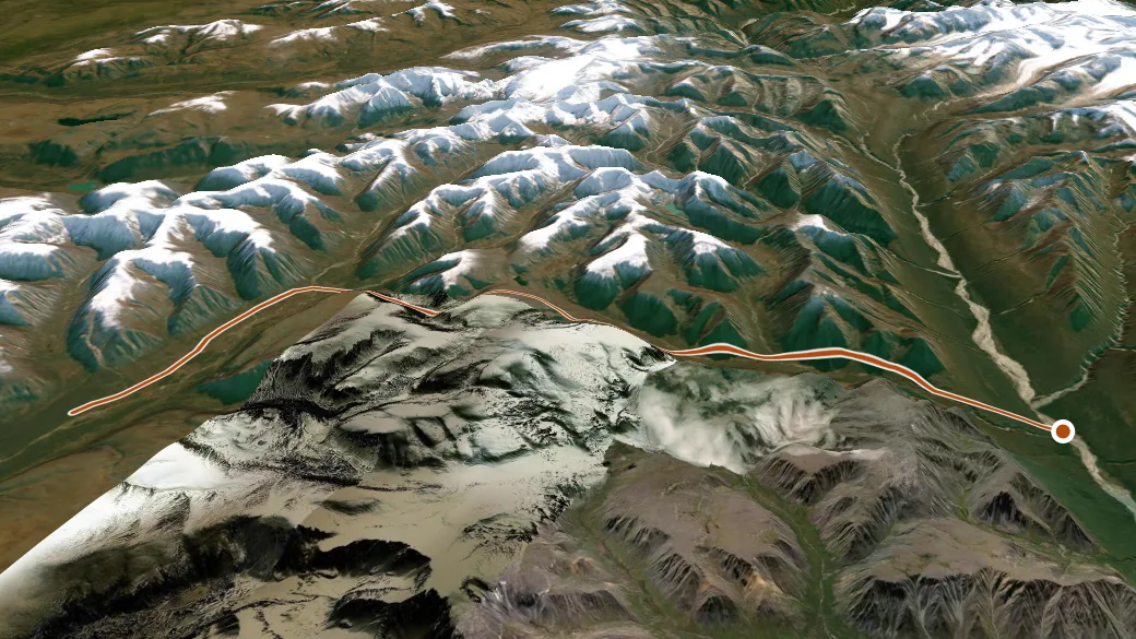 3-D terrain view of Kosina Creek Trail