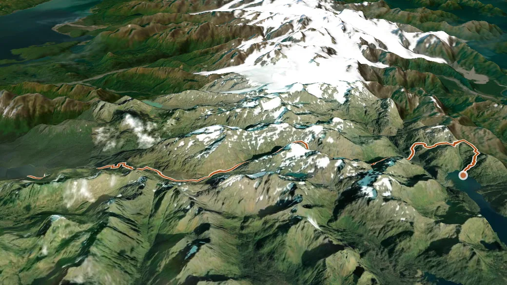 3-D terrain view of Tutka Backdoor Trail