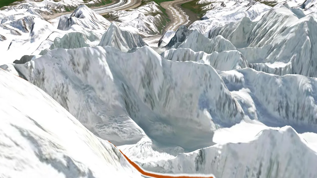 3-D terrain view of Cassin Ridge Route
