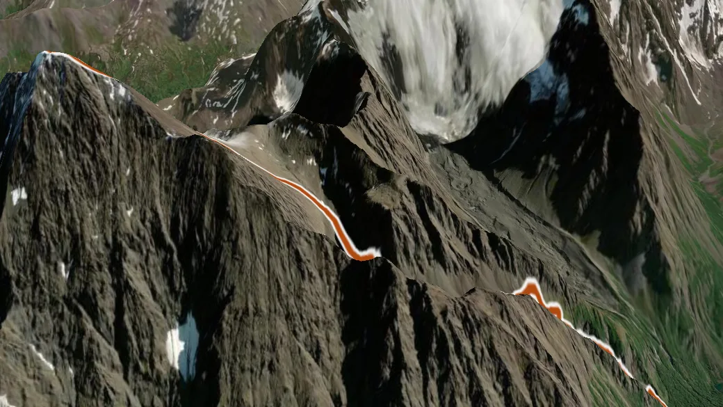 3-D terrain view of Bold Peak Bootpath
