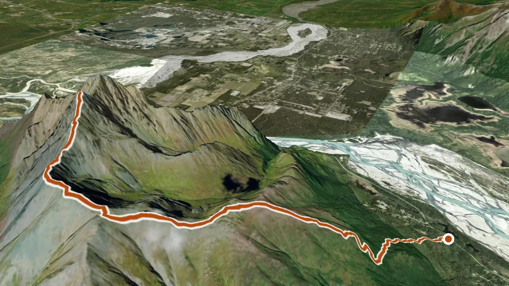 3-D terrain view of Pioneer Peak Trail