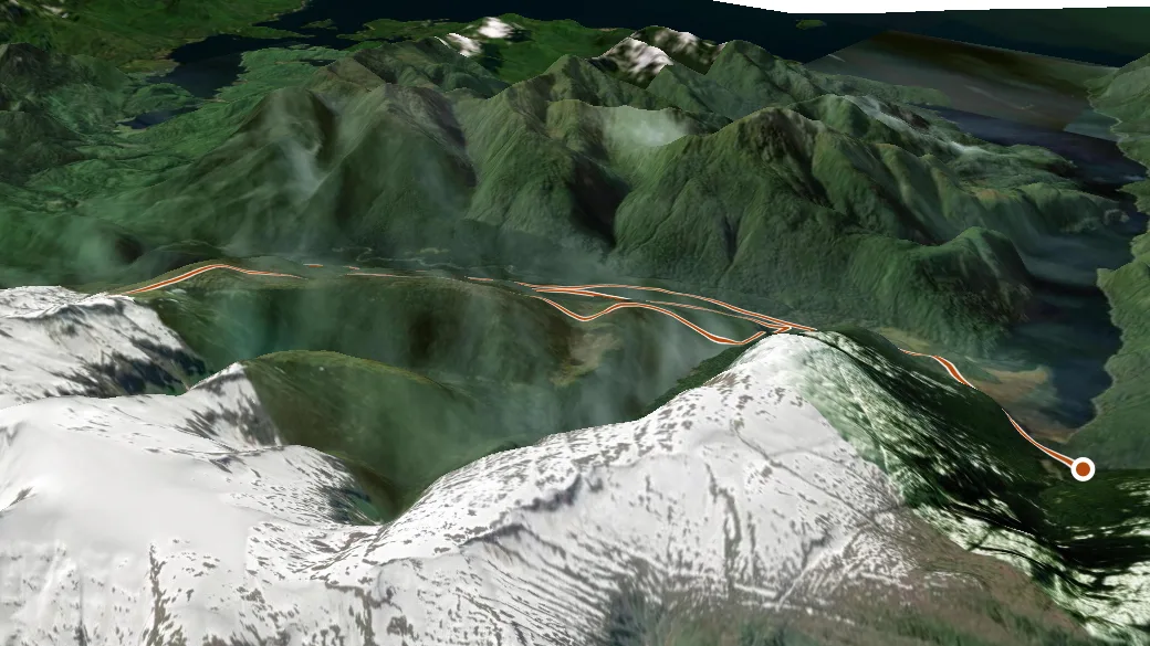 3-D terrain view of Foot Trail