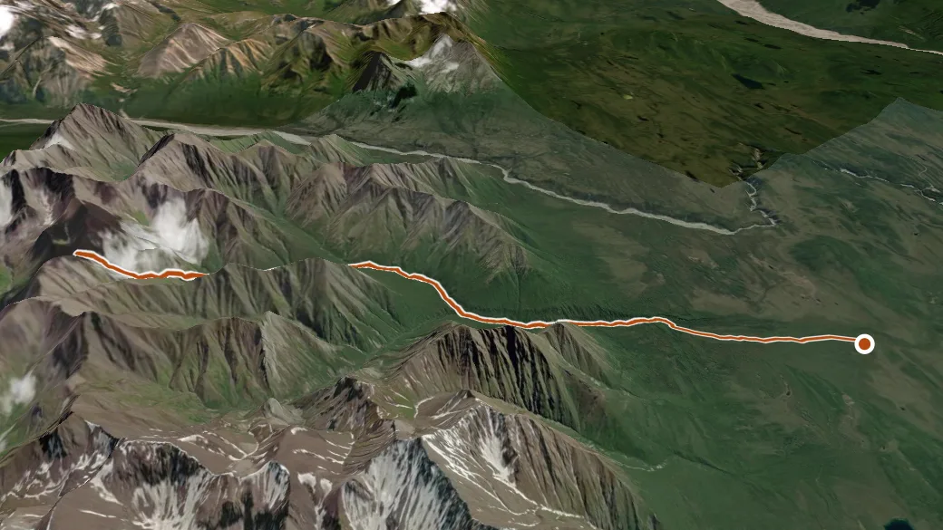 3-D terrain view of Dixie Pass Trail
