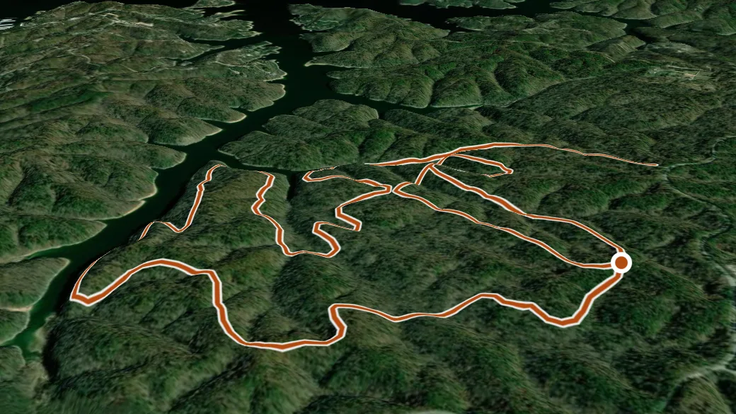 3-D terrain view of Pigeon Roost Trail