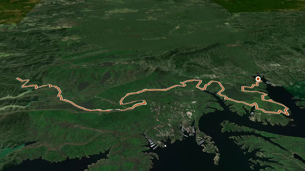 3-D terrain view of Lake Ouachita Vista Trail