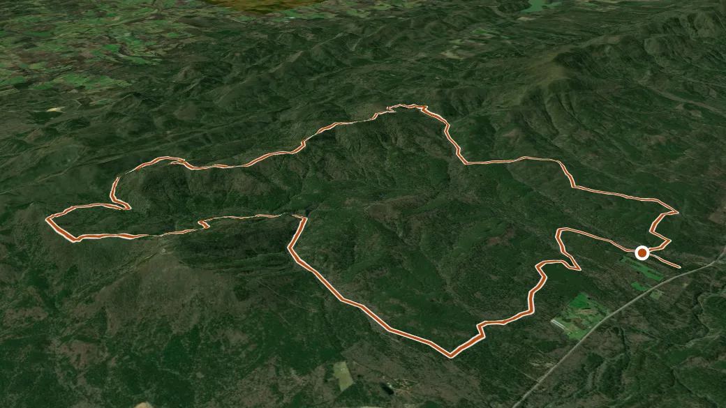 3-D terrain view of Fourche Mountain Trail