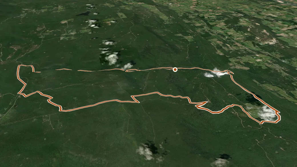 3-D terrain view of Huckleberry Mtn-Orange