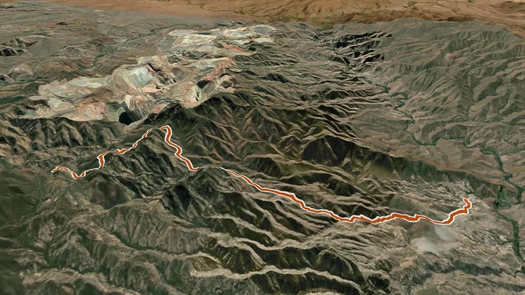 3-D terrain view of Painted Bluff