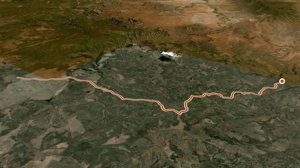 3-D terrain view of Overland Road Historic Trail