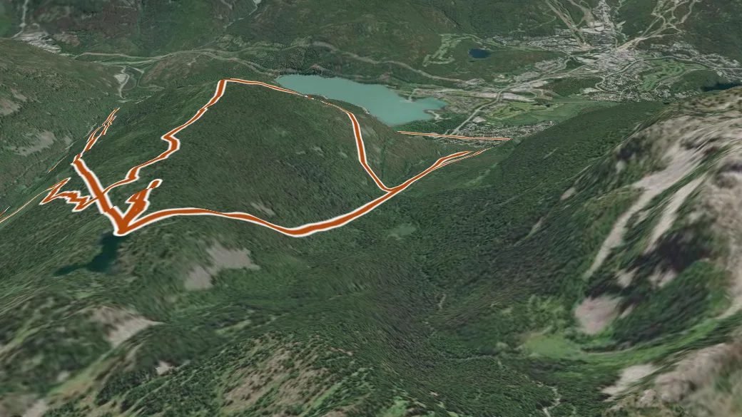 3-D terrain view of Rainbow-Sproatt-Flank Trail