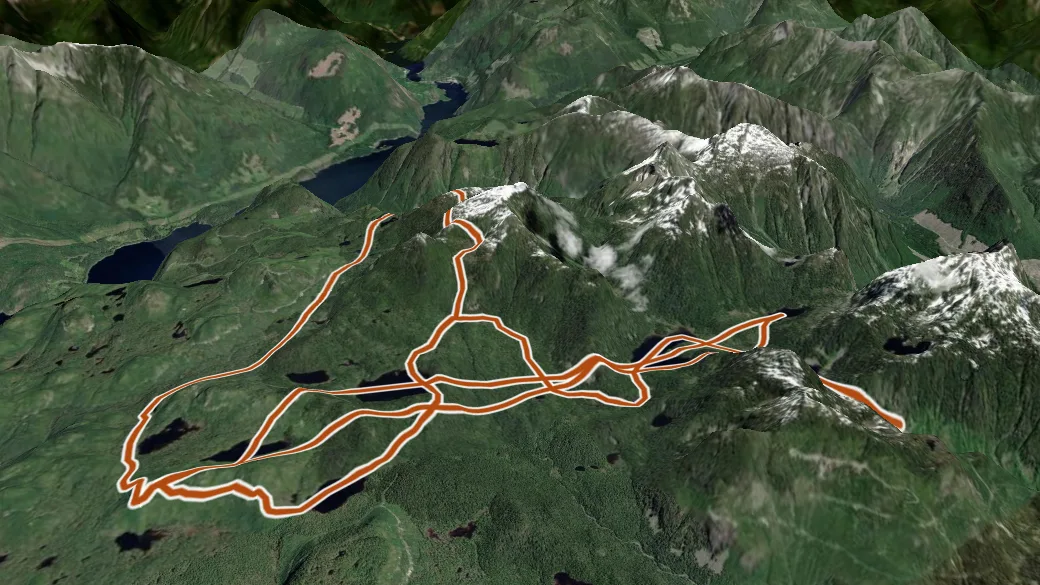 3-D terrain view of Ski Trails