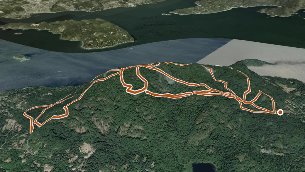 3-D terrain view of Mount Gardner Trails
