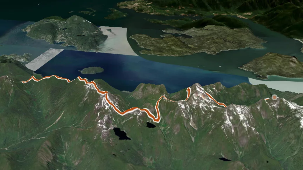 3-D terrain view of Howe Sound Crest Trail