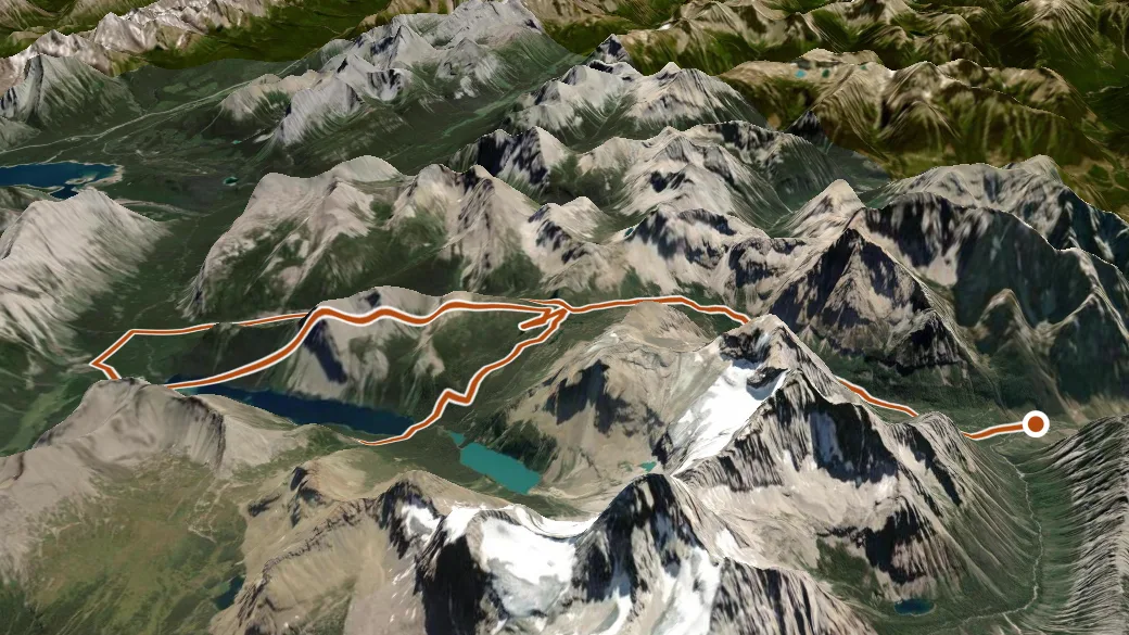 3-D terrain view of Aurora Creek-Marvel Pass
