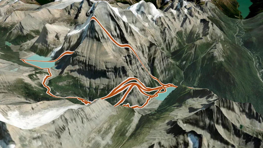 3-D terrain view of Berg Lake Trail