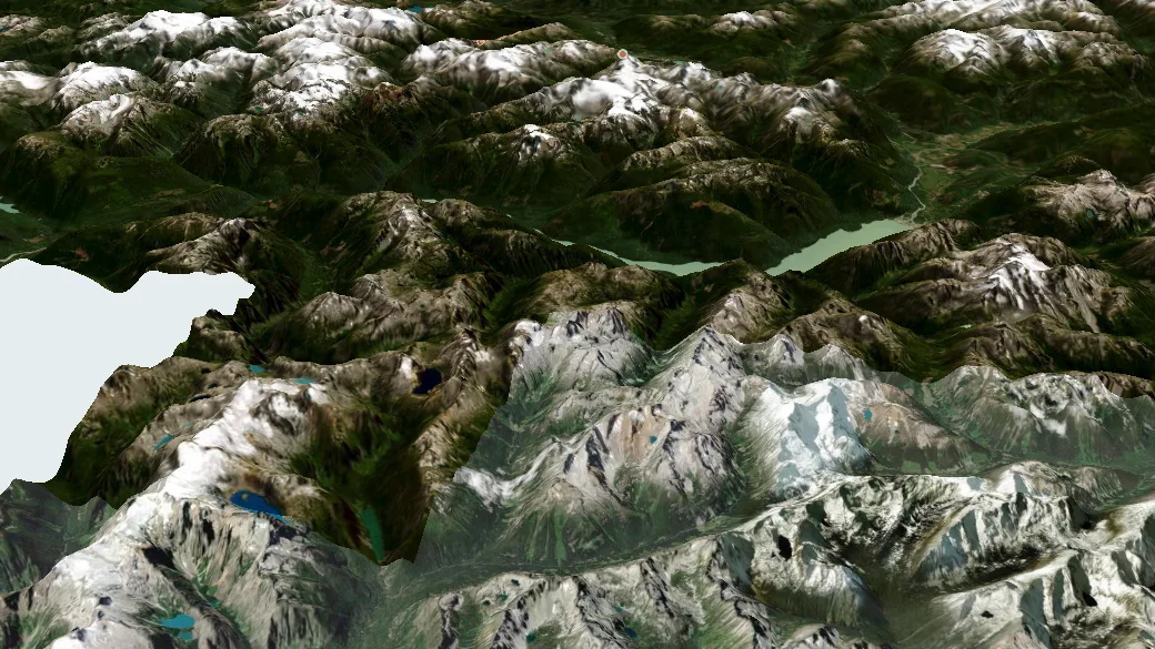 3-D terrain view of Singing Pass Trail