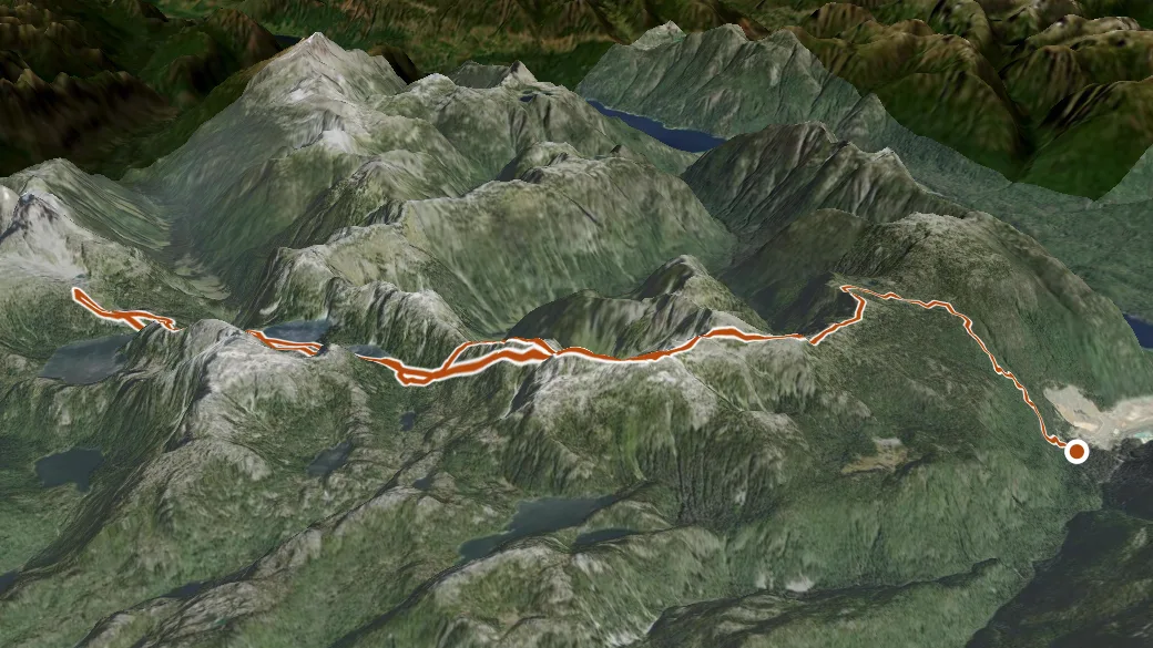 3-D terrain view of Phillips Ridge Route