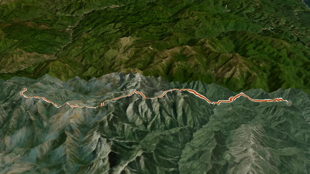 3-D terrain view of South Kelsey National Recreation Trail