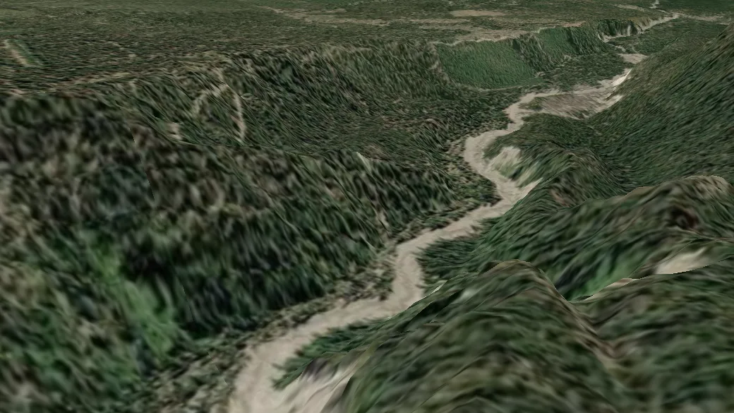 3-D terrain view of Avalanche Gulch Climbing Route