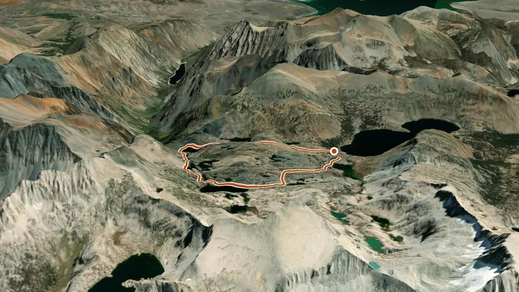 3-D terrain view of 20 Lakes Basin Loop