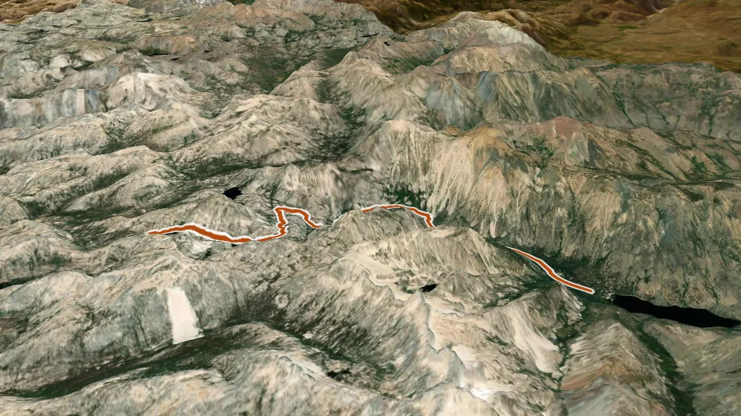 3-D terrain view of Robinson Creek Trail