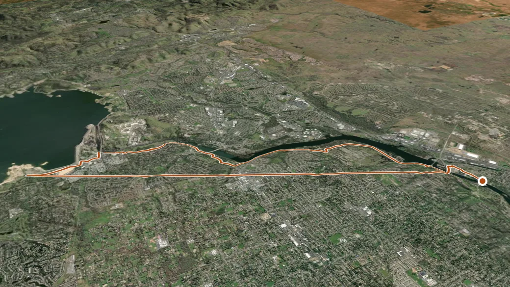 3-D terrain view of American River Bike Path