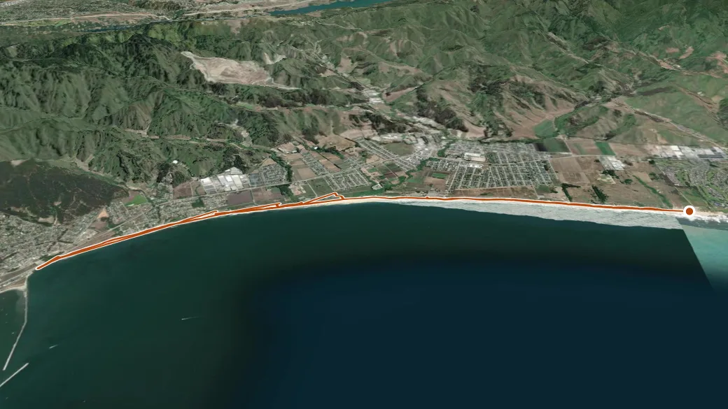 3-D terrain view of Half Moon Bay Beach Route