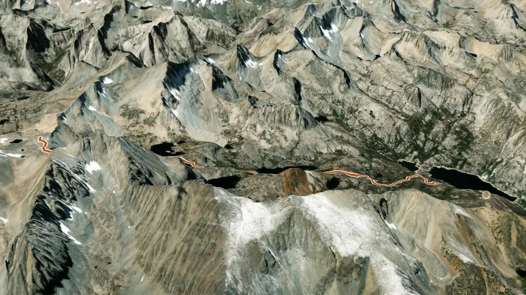 3-D terrain view of Bishop Pass