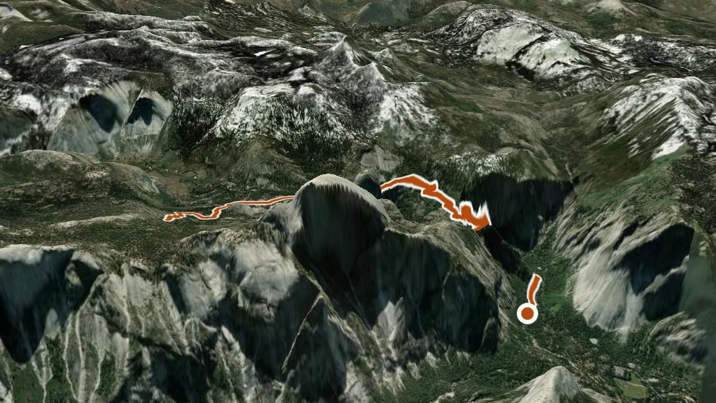 3-D terrain view of John Muir Trail