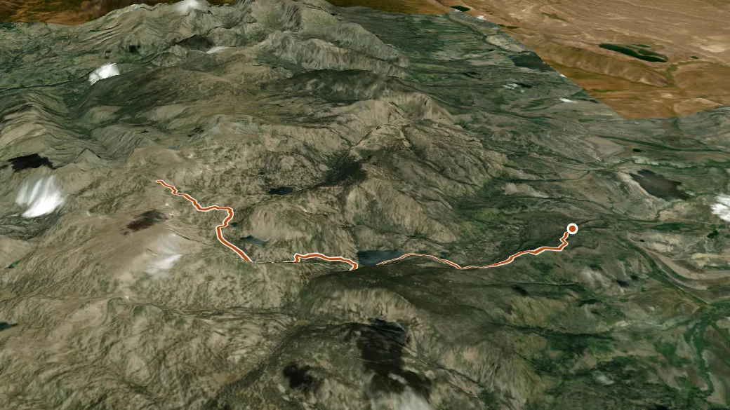 3-D terrain view of Rainbow Lakes Trail