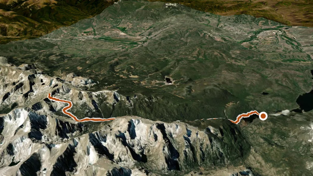 3-D terrain view of Arapaho Pass Trail