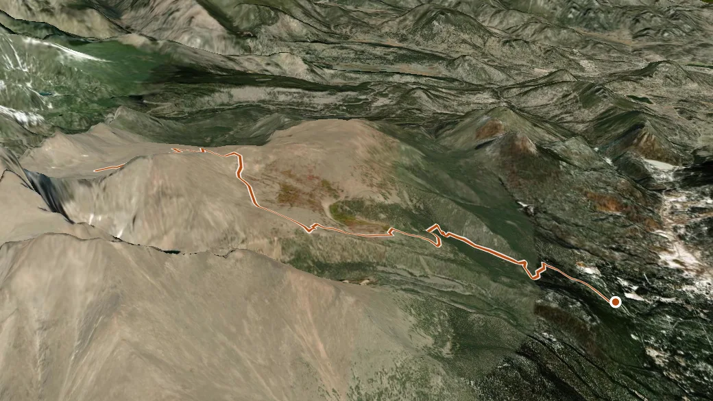 3-D terrain view of East Longs Peak Trail