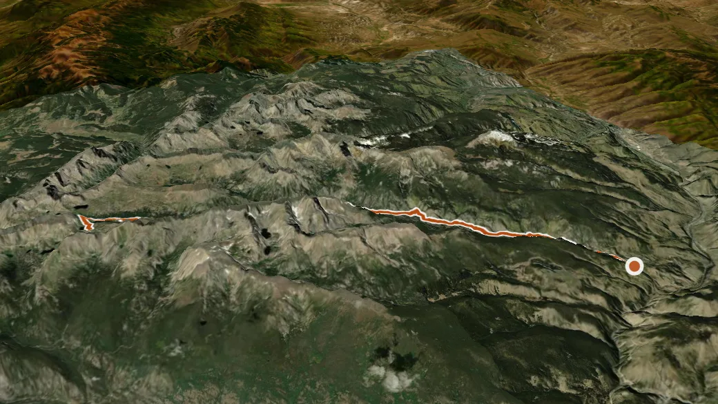 3-D terrain view of Cross Creek Trail