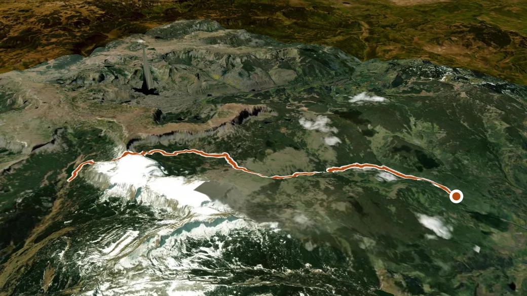 3-D terrain view of East Fork Trail