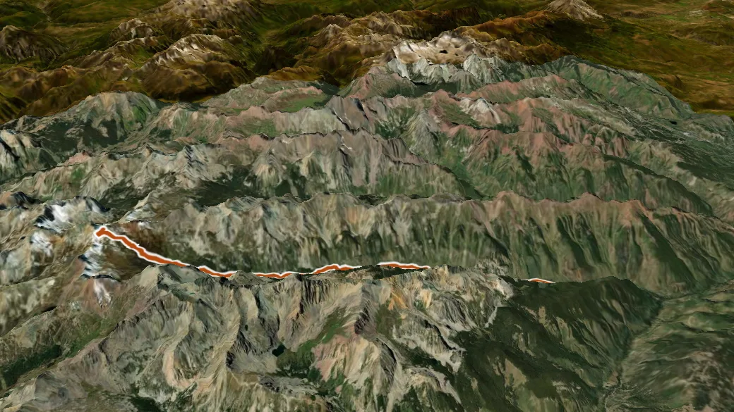 3-D terrain view of Conundrum Creek Trail