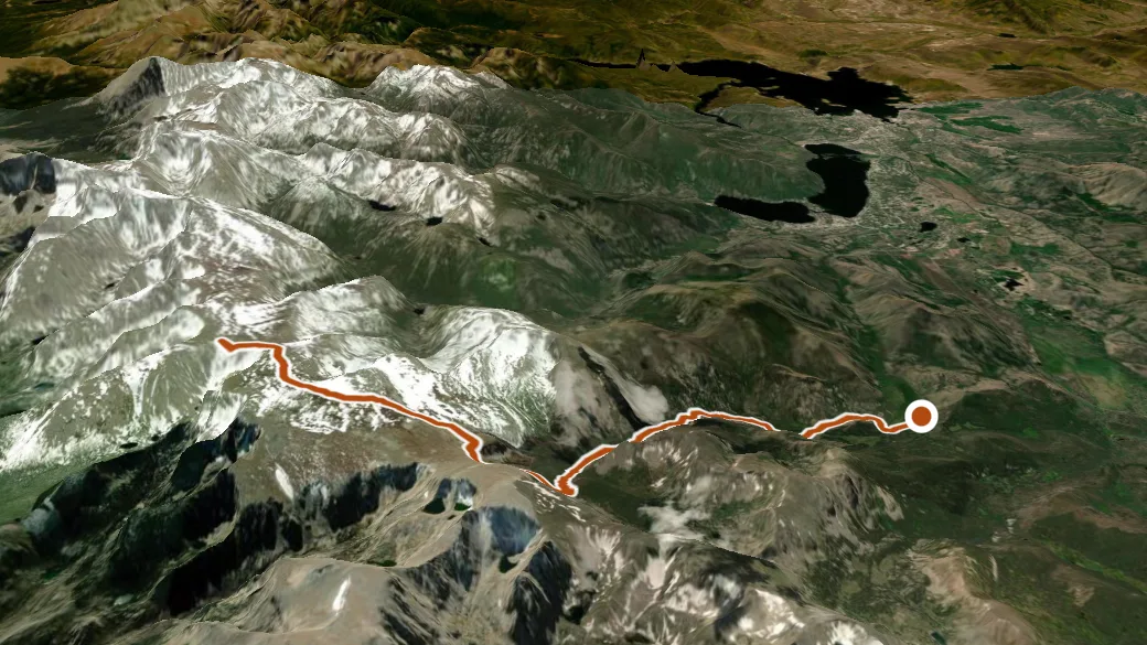 3-D terrain view of Tonahutu Creek-Flattop Junction Trail