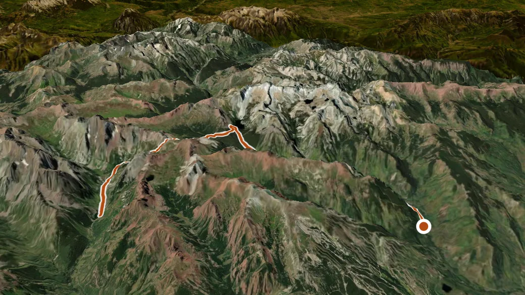 3-D terrain view of Maroon Snowmass Trail