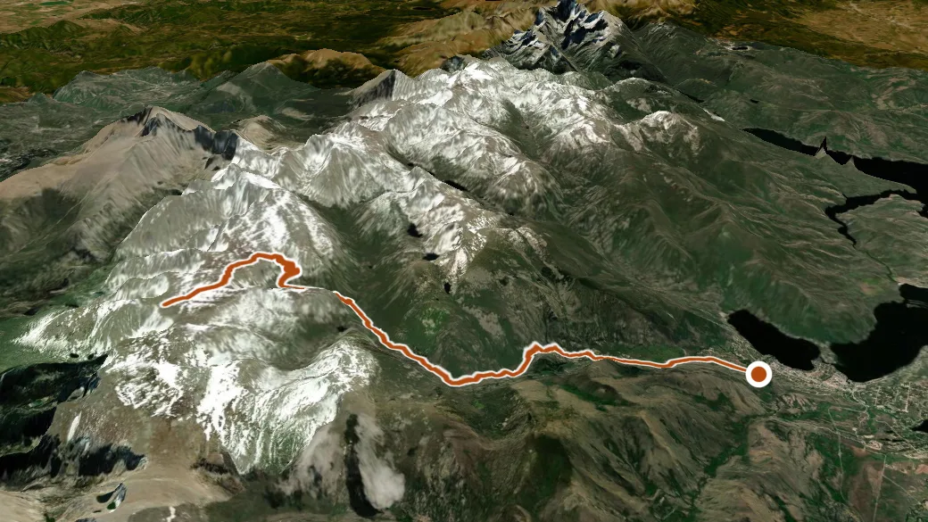 3-D terrain view of North Inlet-Flattop Junction Trail