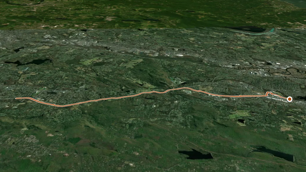 3-D terrain view of Farmington Canal Trail