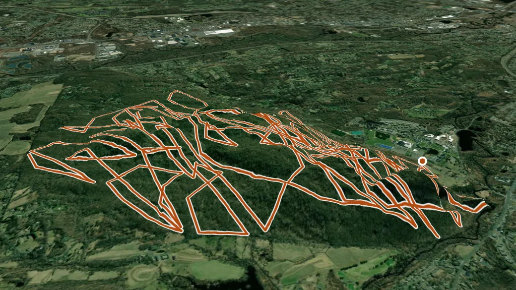 3-D terrain view of Sleeping Giant Park Trail