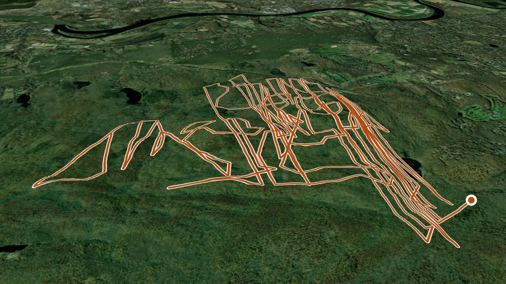 3-D terrain view of Meshomasic Forest Trail